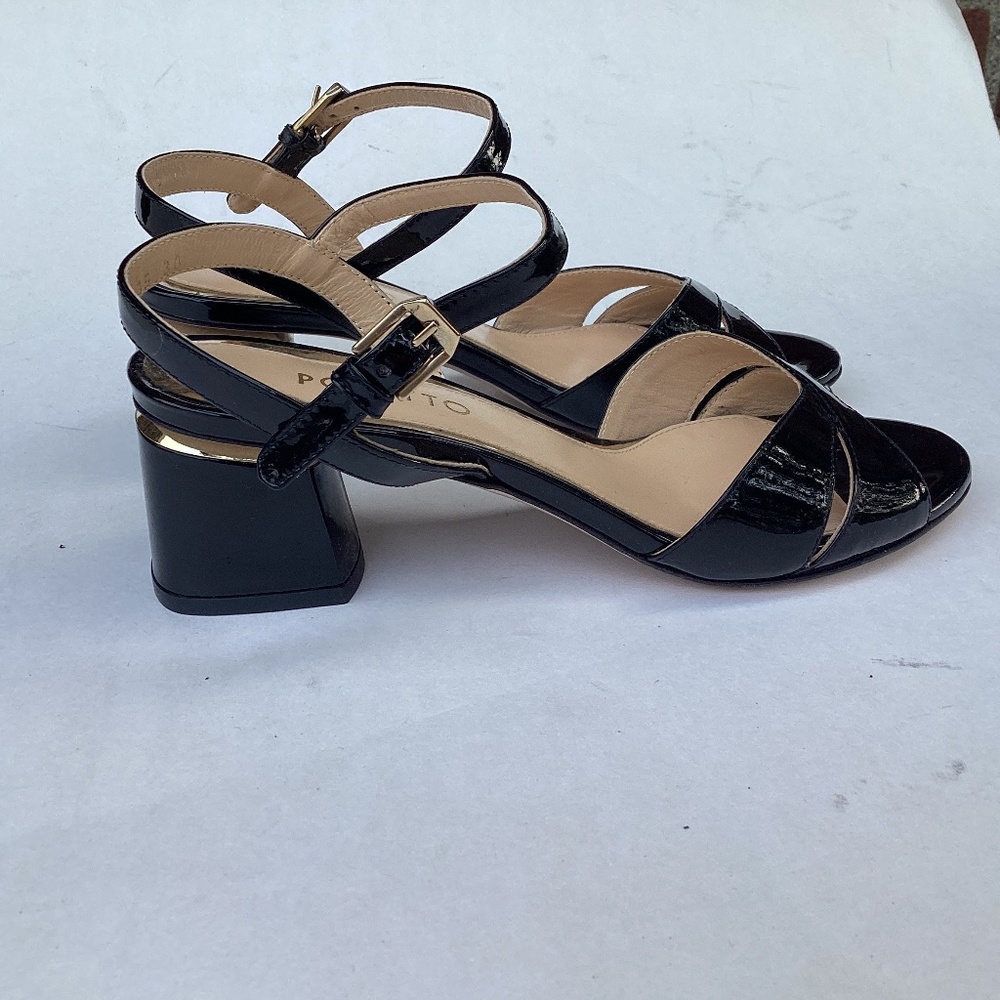 Poletto Italian Black Patent Leather Sandals 7